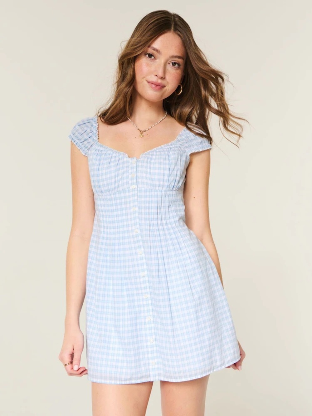 Hollister Light Blue Gingham Button-Front Dress